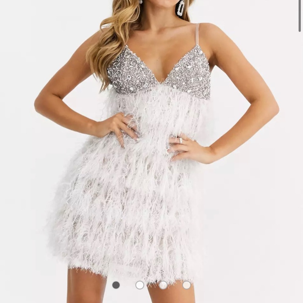 ASOS Starlet strappy embellished bustier faux feather babydoll dress.